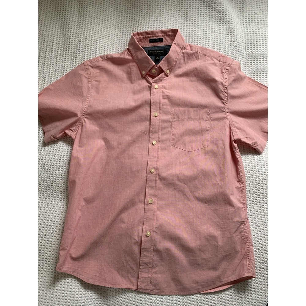 Banana Republic Men's Medium Button Down Pink/Red Organic Cotton